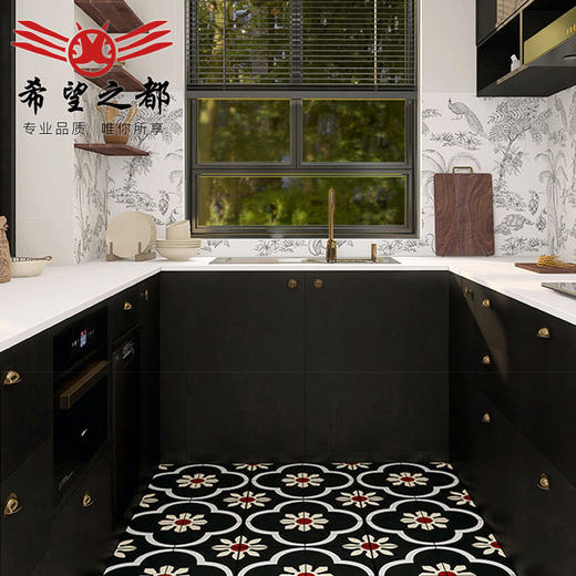 花片厨房砖厕所浴室卫生间地砖法式200x200瓷砖复古黑白花砖植物 商品图2