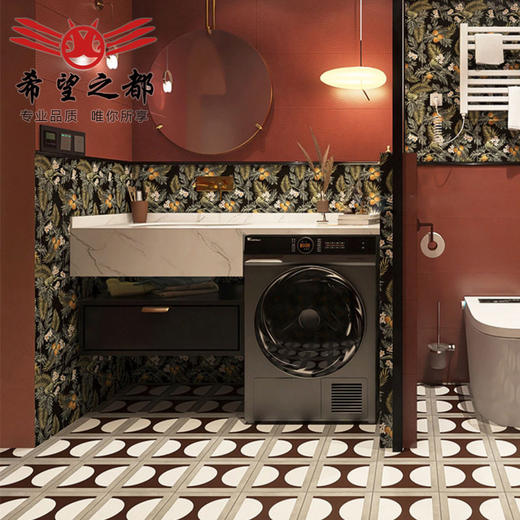 厕所瓷砖地砖法式墙砖浴室卫生间小红色厨房200x200花砖阳台复古 商品图0