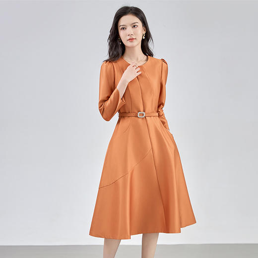 【高货wl】全新升级【铂金会员321/天猫429/差价108】(35024) 洛诗琳秋季新款收腰显瘦法式气质连衣裙时尚简约腰带A字裙 商品图2