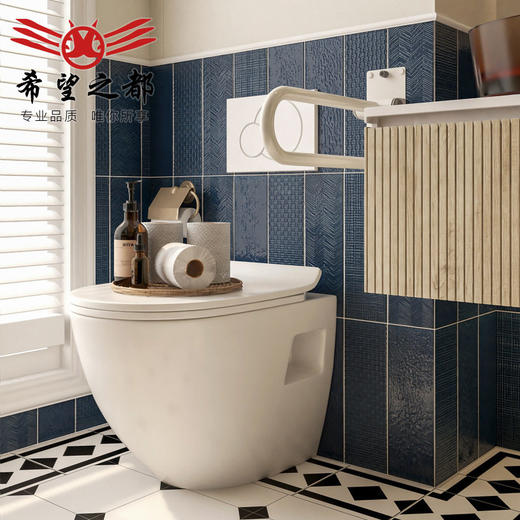 厨房赤贫法式背景卫生间蓝色长条砖奶茶餐厅风黑白网红地砖墙砖店 商品图3