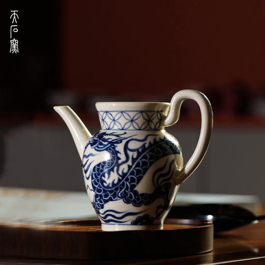 问鼎天石窑白陶泥元青花执壶公杯（龙） 商品图0