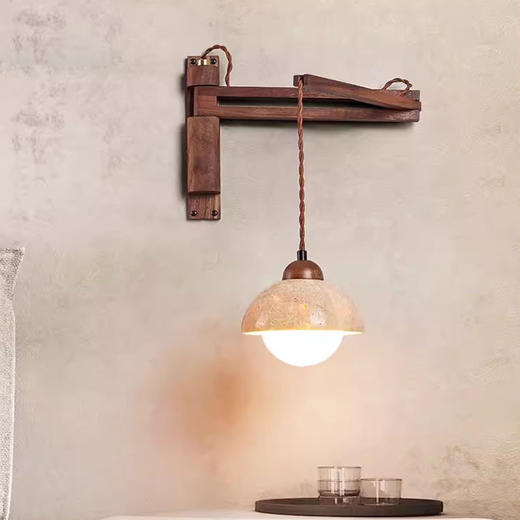 床头折叠黄洞带卧室侘寂风石壁壁灯接线旋转免壁灯过道灯伸缩开关 商品图0