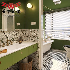 网厨房花砖复古卫生间地砖墙砖瓷砖浴室红牡丹厕所法式300x800