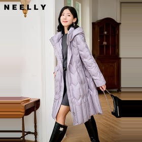 NEELLY纳俪商场同款冬季新款90白鸭绒长款羽绒服女连帽保暖外套N24104L07766
