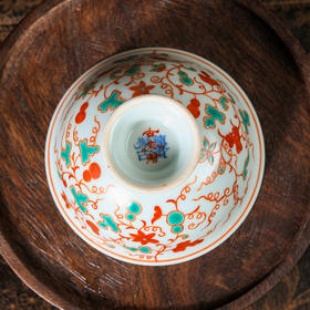 莲画堂红绿彩缠枝葫芦小高足杯