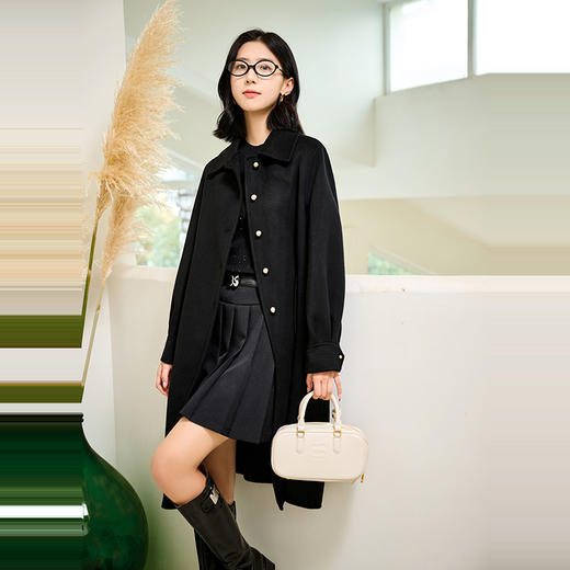 NEELLY纳俪商场同款冬季新款气质通勤纯羊毛长款双面呢大衣外套女N24104N07753 商品图3