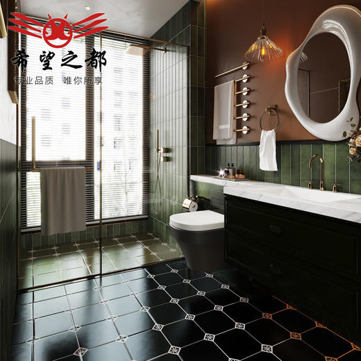 黑白200x200卫生间瓷砖厨房法式复古墙砖浴室酷黑小地砖厕所花砖 商品图1