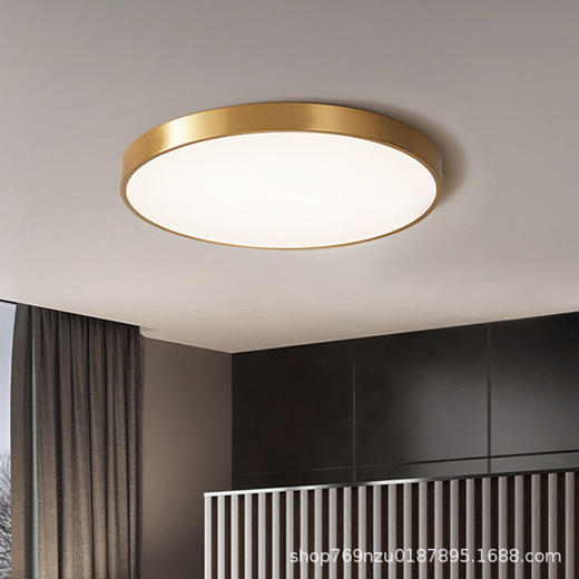 全铜过道LED阳台纯铜北欧灯具卧室客厅美式吸顶灯轻奢超薄圆形 商品图0