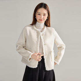 【高货sh】全新升级【铂金会员413/天猫559/差价146】(35834) 洛诗琳通勤气质羊绒羊毛双面呢小香风拉毛流苏毛呢外套