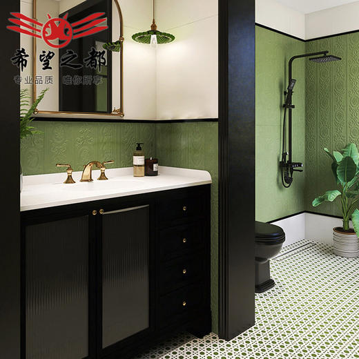 300900墙砖浴室瓷砖牛油果法式卫生间布地砖绿海基小复古浪漫花砖 商品图0