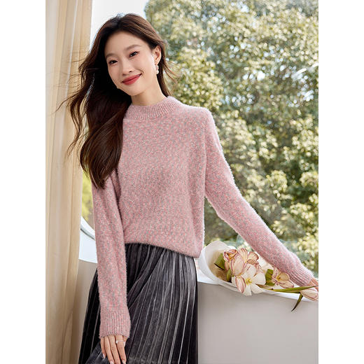 【年终特卖】熙世界2025冬季新款仿水貂毛绒针织衫毛衣女设计感半高领软糯上衣 商品图2