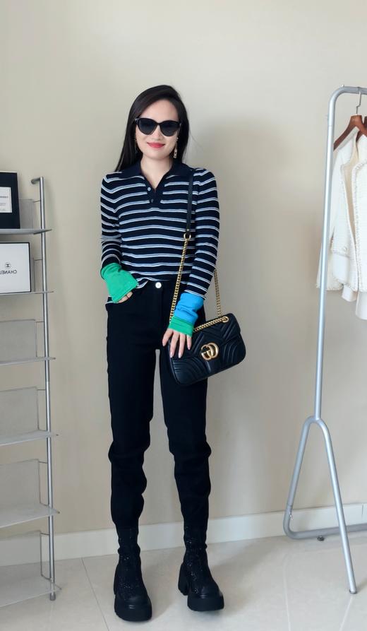 100%莱赛尔天丝原单定位条纹撞色袖针织衫 商品图2