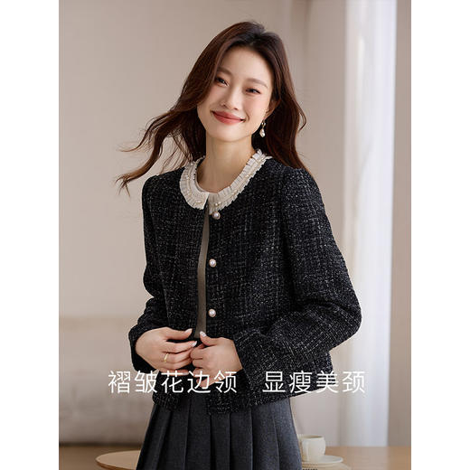 【149元福袋，不支持退换】熙世界小香风黑色短外套女秋冬2025新款名媛气质高级感粗花呢上衣 商品图2