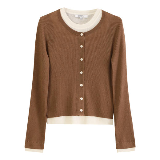 玳莎假两件圆领针织衫时尚通勤百搭撞色显瘦上衣2024年冬季新款女  ED33307 商品图4