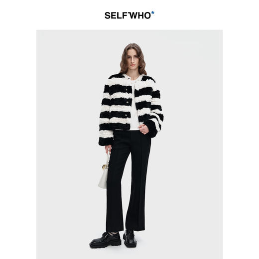 SELFWHO羊毛混纺西裤九分裤女2024秋冬新款通勤宽松微喇休闲长裤 商品图2