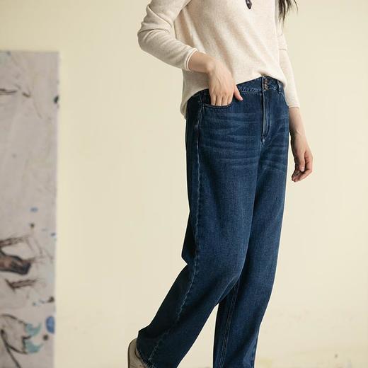 牧衣游原创 牛仔蓝棉质长裤*复古休闲纯棉丹宁裤女新款 汀雨 商品图0