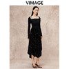 VIMAGE纬漫纪冬季新款复古时髦重工亮片显瘦百搭黑色半身裙V2206817 商品缩略图1