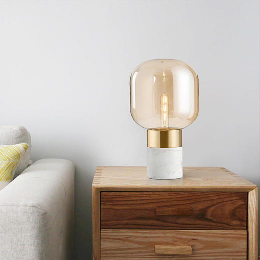 样板房客厅台灯设计师后现代大理石花纹白色铜色美式台灯卧室云石 商品图3