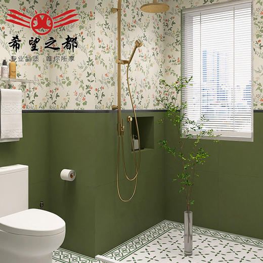 艺术阳台法式绿色浴室地砖厨房仿花砖全瓷瓷砖卫生间墙纸复古墙砖 商品图0