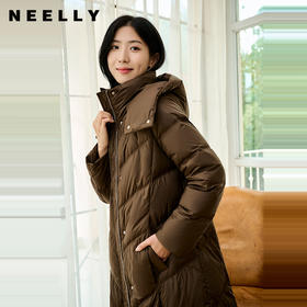 NEELLY纳俪商场同款冬季新款美拉德长款连帽外套女90白鹅绒羽绒服N24104L07760