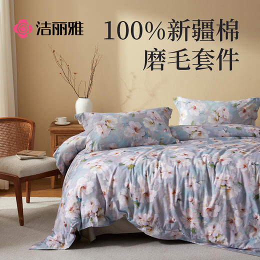 洁丽雅全棉磨毛磨毛套件柔软亲肤触感柔厚轻奢印花秋冬四件套 商品图0