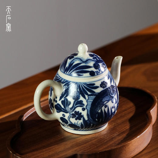 问鼎天石窑白陶泥元青花梨形壶（鱼藻纹） 商品图2