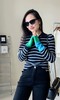 100%莱赛尔天丝原单定位条纹撞色袖针织衫 商品缩略图0