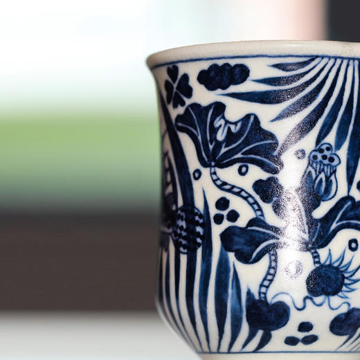 问鼎天石窑白陶泥元青花中号束腰杯（鱼藻纹） 商品图4