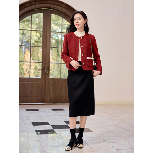 【年终特卖】熙世界*红色羊毛呢外套女短款软糯小香风呢子上衣2025秋冬新款 商品图4