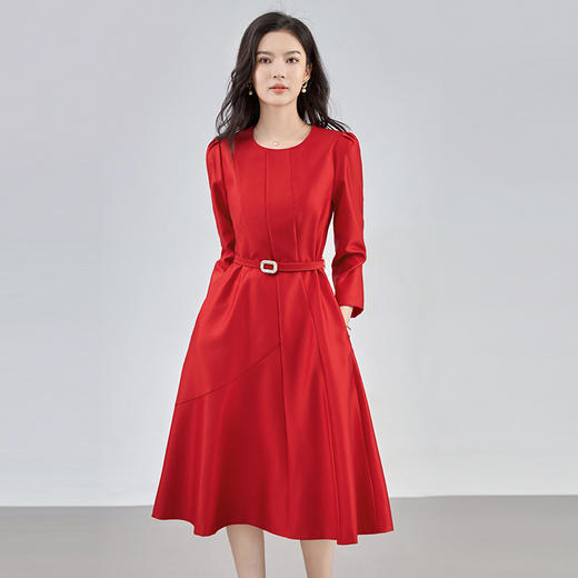 【高货wl】全新升级【铂金会员321/天猫429/差价108】(35024) 洛诗琳秋季新款收腰显瘦法式气质连衣裙时尚简约腰带A字裙 商品图4