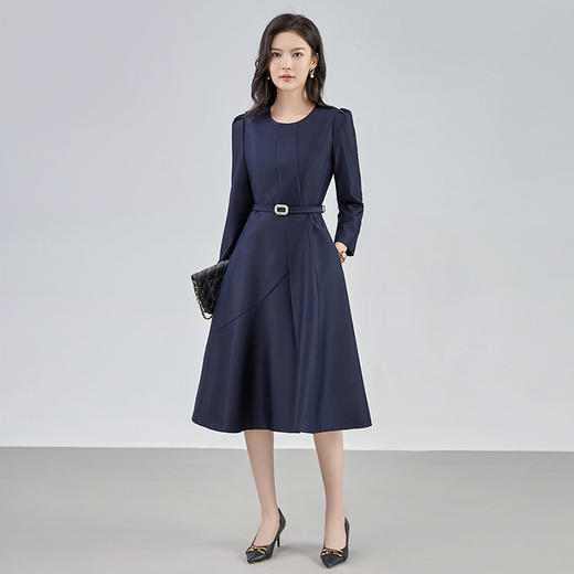 【高货wl】全新升级【铂金会员321/天猫429/差价108】(35024) 洛诗琳秋季新款收腰显瘦法式气质连衣裙时尚简约腰带A字裙 商品图1