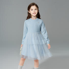 笛莎Deesha 童装女童连衣裙2024冬季毛织网纱拼接裙 
