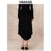 VIMAGE纬漫纪冬季新款复古时髦重工亮片显瘦百搭黑色半身裙V2206817 商品缩略图4