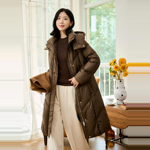 NEELLY纳俪商场同款冬季新款美拉德长款连帽外套女90白鹅绒羽绒服N24104L07760 商品图2