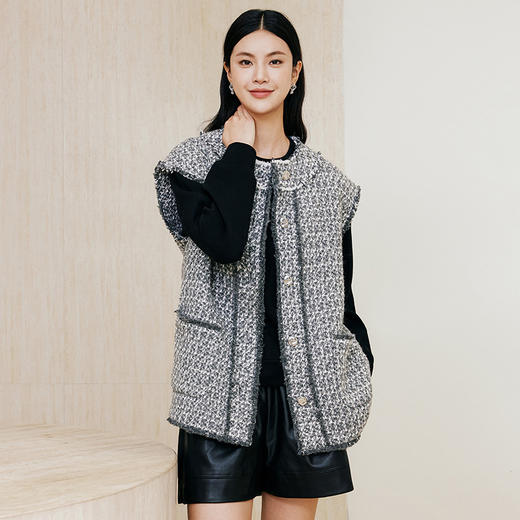 玳莎粗花呢宽肩马甲女2024年秋冬新款宽松显瘦小香风时尚上衣外套  ED37003 商品图1