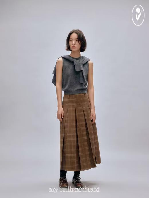 shyshystill/shy202408047/两色A字羊毛重工压线百褶裙中长款格纹半裙 商品图3