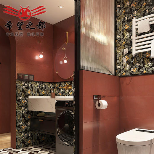 厕所瓷砖地砖法式墙砖浴室卫生间小红色厨房200x200花砖阳台复古 商品图1