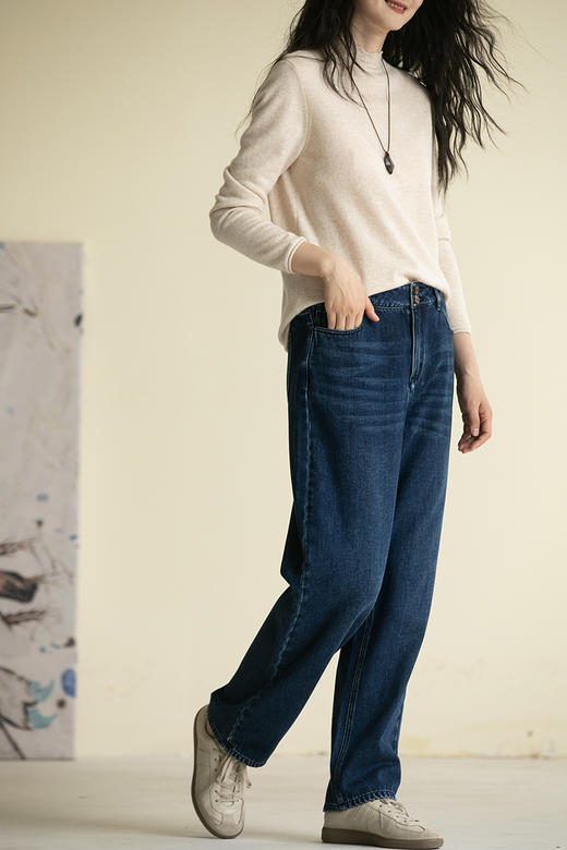 牧衣游原创 牛仔蓝棉质长裤*复古休闲纯棉丹宁裤女新款 汀雨 商品图5