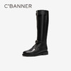千百度厚底增高骑士靴女款冬季平稳瘦瘦靴黑色高筒长靴A24591816 商品缩略图0