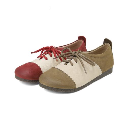 西村名物2024款秋季新款复古拼色真皮舒适柔软软底系带设计女鞋X24CM38531 商品图0