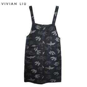VIVIAN LIU薇薇安刘R2444102初秋女装新款提花牛仔吊带连衣裙