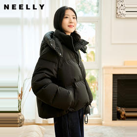 NEELLY纳俪商场同款冬季新款连帽短款面包羽绒服女白鸭绒保暖外套N24104L06601