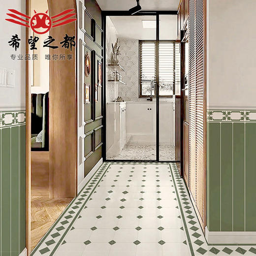 厨房墙裙厕所浴室美式300X900mm砖复古砖墙卫生间小花地砖瓷砖绿 商品图3