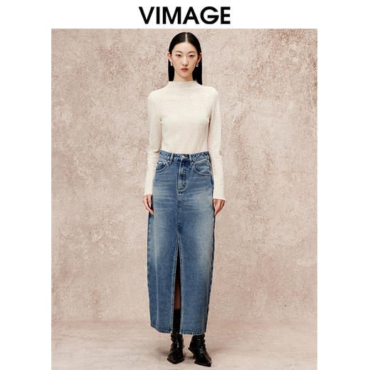 VIMAGE纬漫纪冬季新款羊毛立领气质打底修身显瘦针织衫V2213827 商品图1