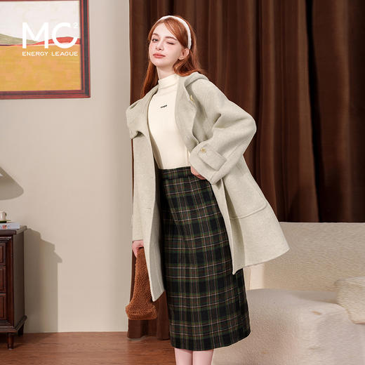mc2双口袋连帽中长款大衣女装2024冬季新款韩版简约气质款小个子 商品图1