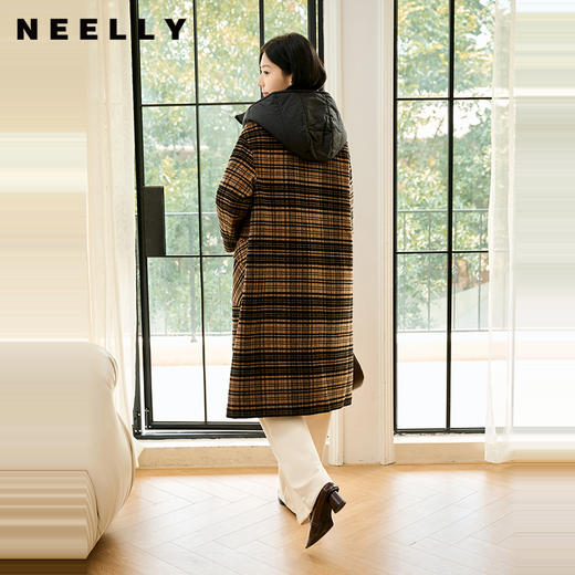 NEELLY纳俪商场同款冬季新款格子羊毛大衣女保暖白鹅绒内胆外套N24104N07763 商品图0