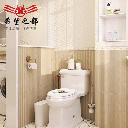 花砖复古厕所卫生间墙砖法式海基木纹浴室奶油瓷砖卫生间布 商品图1