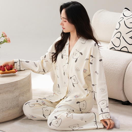 带胸垫长袖睡裙睡衣女秋季圆领卡通中长款宽松裙大码家居服可外穿 商品图11