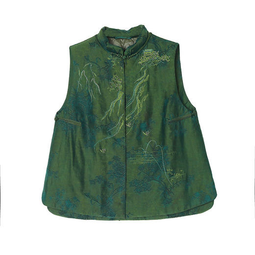 2024秋中国风盘扣刺绣锦绣河山桑蚕丝羽绒马甲KQL-353H9582 商品图4