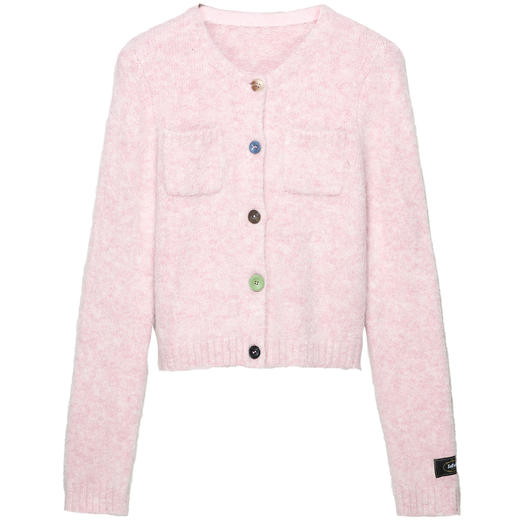 SELFWHO羊驼毛混纺短款针织衫开衫女2024秋冬新款气质设计感毛衣 商品图3